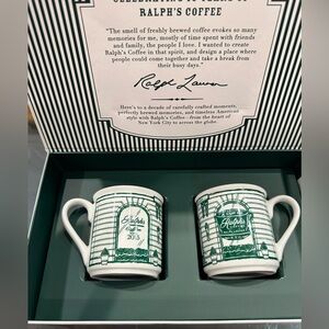 Ralph Lauren 10 Year Anniversary Coffee Mugs Set in Green and White. NWT